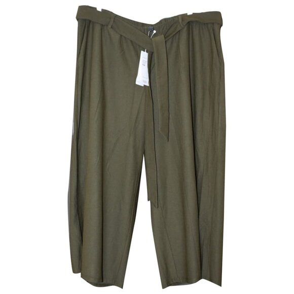New w/Tags - Eileen Fisher Stretch Crepe Wide Leg Cropped Pants, Olive, XL - Picture 1 of 11